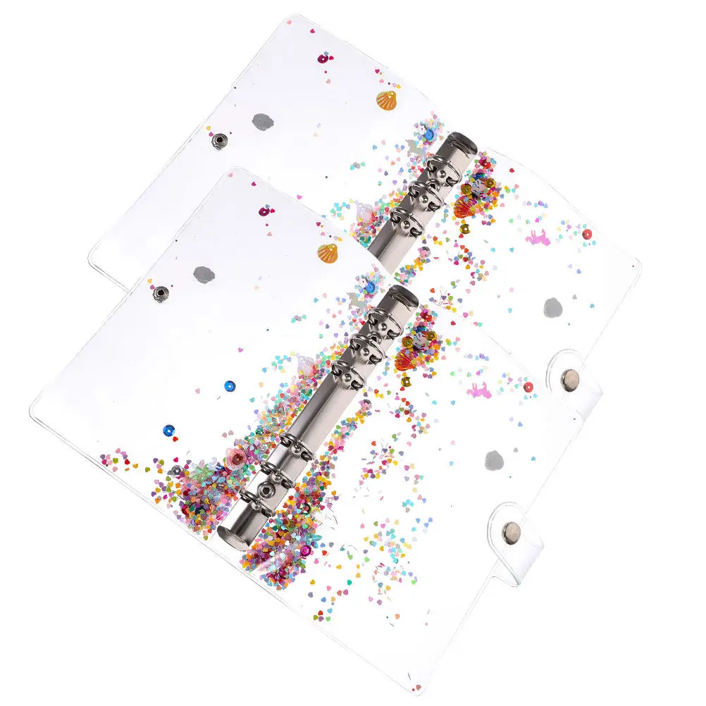 

2Pcs Glitter Flow Binder Cover Plastic Notebook Shell Loose-Leaf Ring Closure for School Office Aesthetic Notepad Case Journal