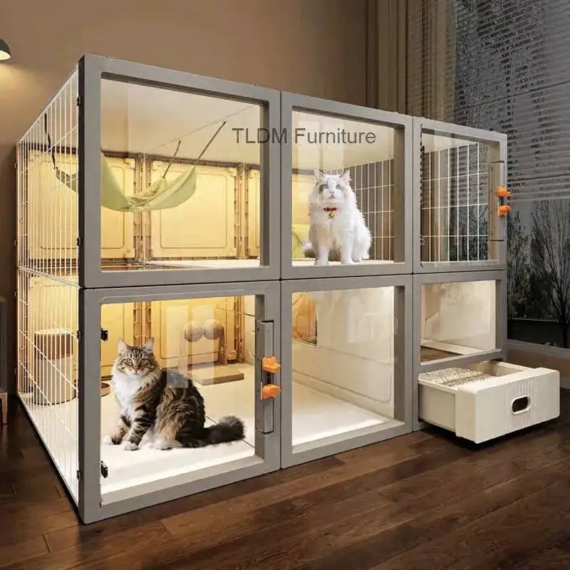 

Multi-layer Wrought Iron Cat Cage Household Villa Pet Product Large Free Space Indoor Balcony Free Assembly Cat House Pet Cage Z