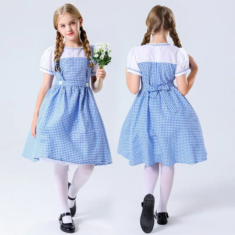Halloween Green Gingham Dress Family Matching Stage Performance Costume for Women Traditional Chinese Ethnic Clothing view 2