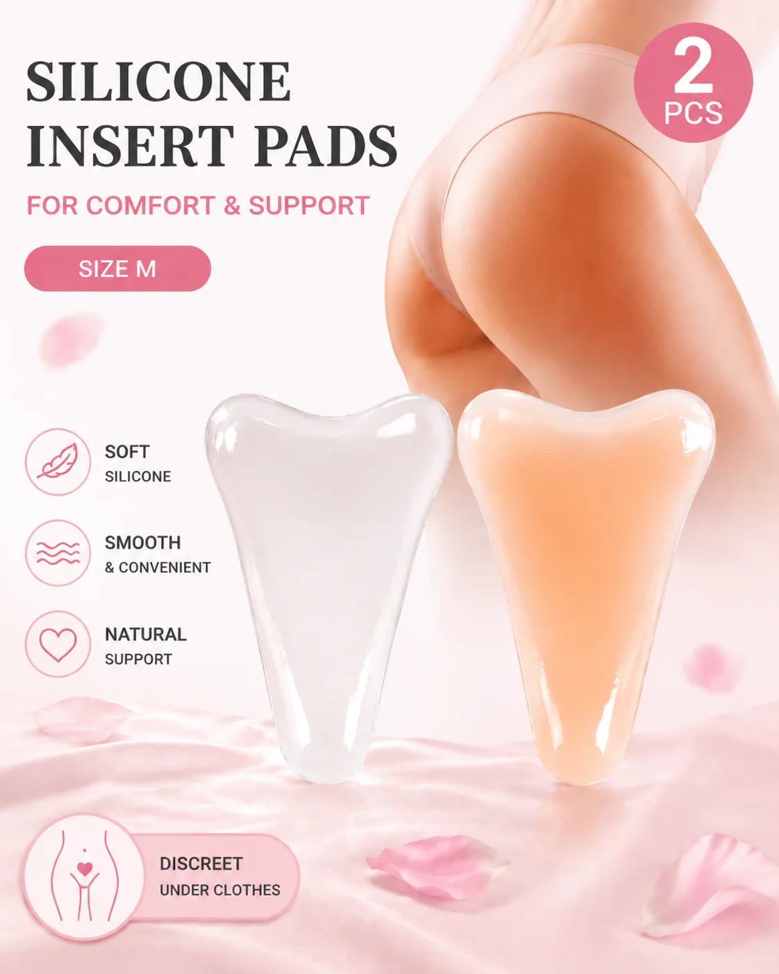 2PCS Silicone Breast Insert Pads for Comfort and Support, Natural Shape Invisible Bra Inserts