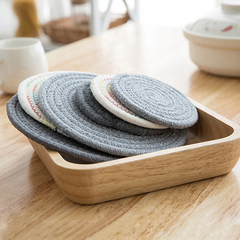 

4Pcs Cotton Linen Braided Place Mats Round Heat Resistant Non-Slip Table Mats Kitchen Dining Protective Coasters Grey
