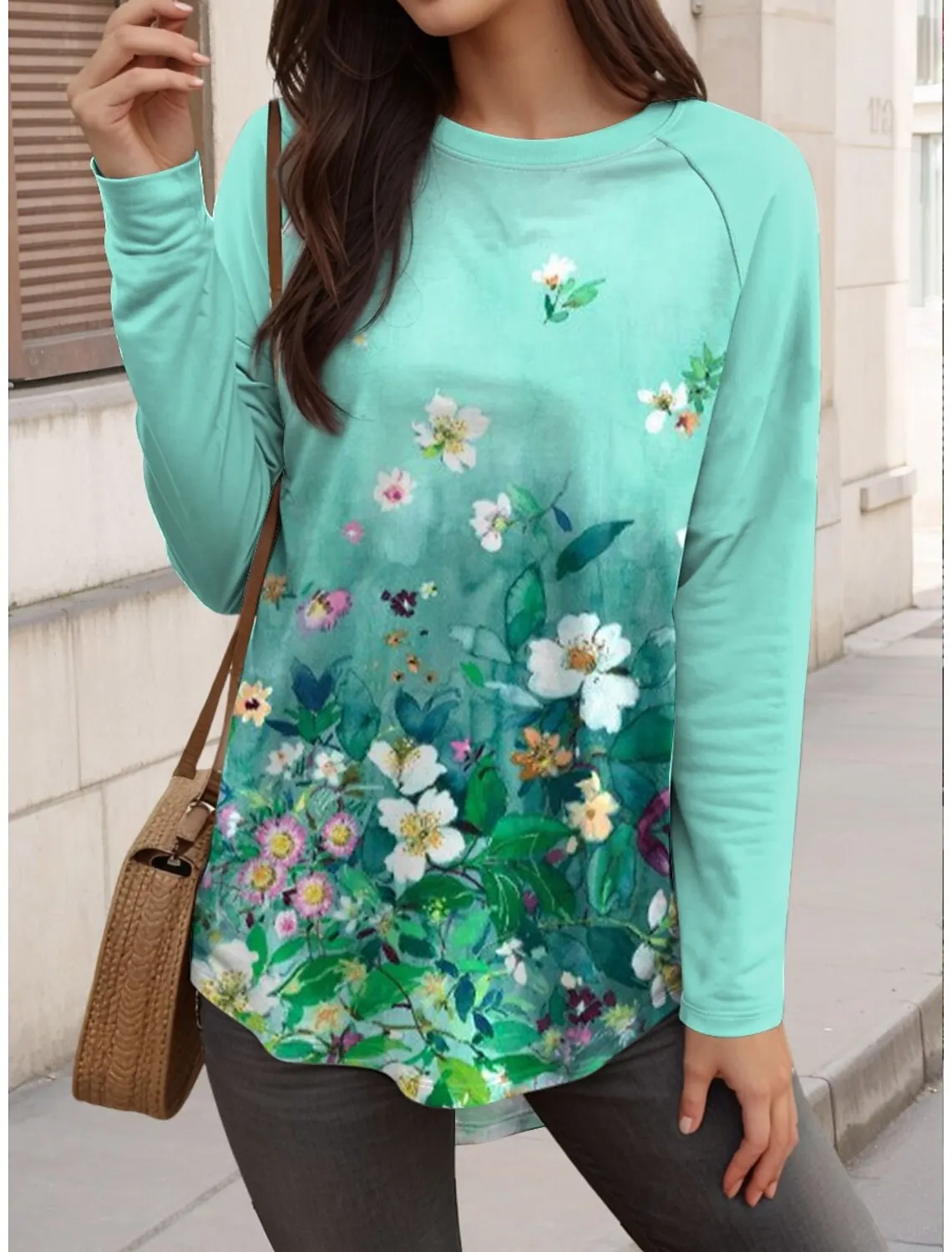 

Women's T-Shirts beautiful Floral Graphic Tees Fashion Stylish Long Sleeve T-shirts O-Neck Regular Tops Summer Casual Pullover