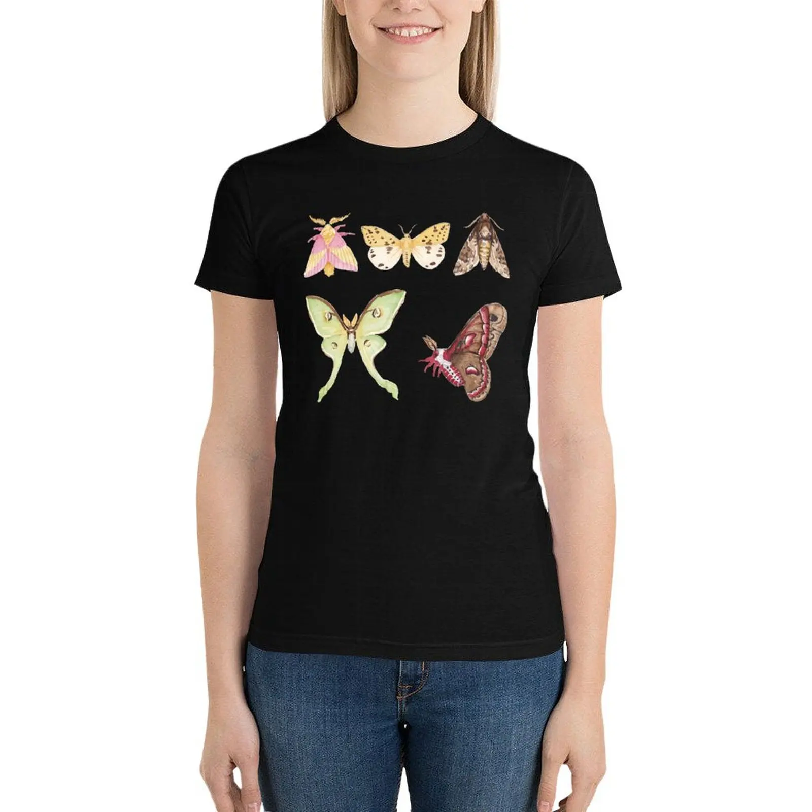 

Watercolor Moth Painting T-Shirt korean fashion lady clothes funny kawaii clothes t-shirts for Women loose fit