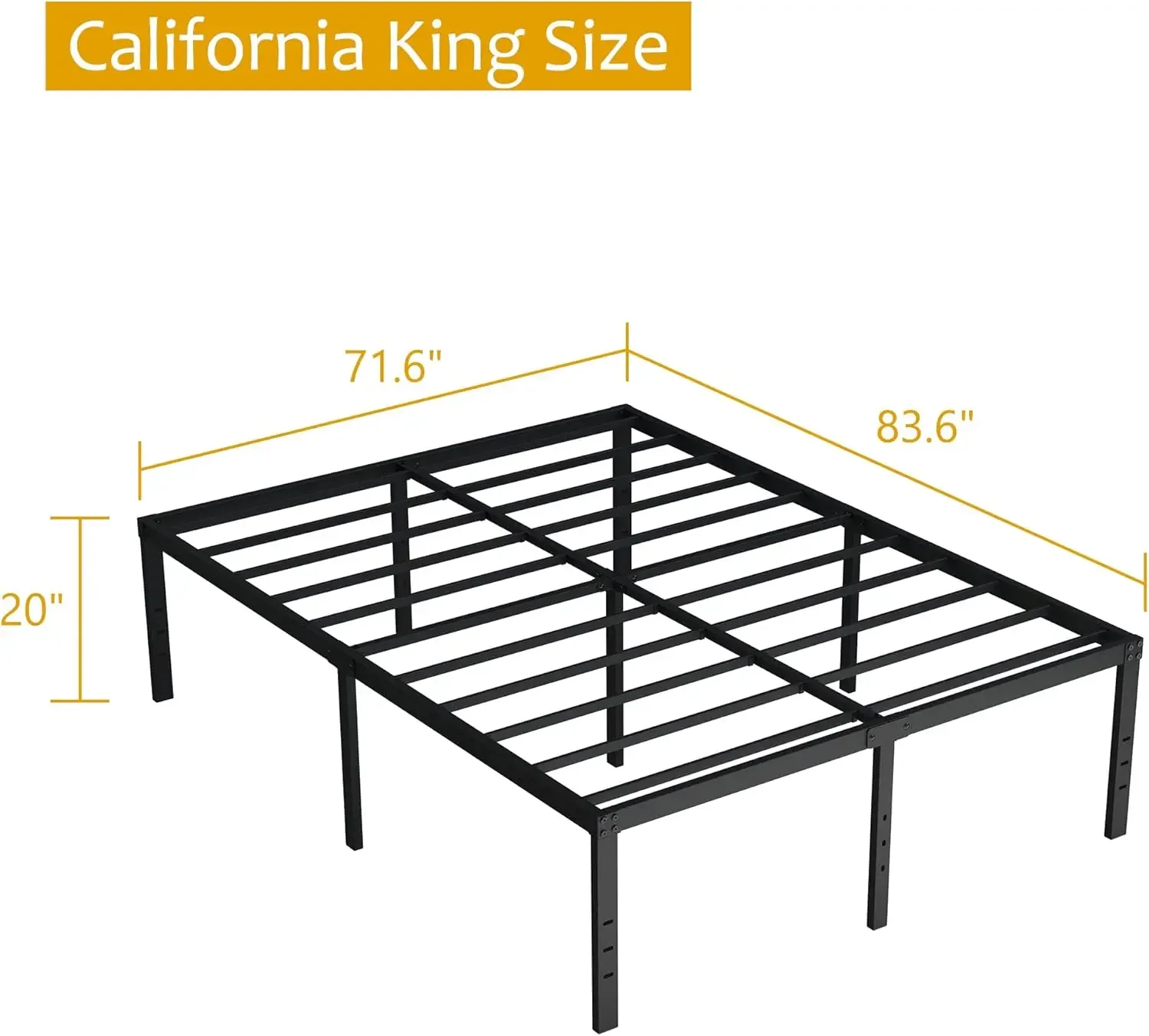 California King Bed Frames, 20 Inch Heavy Duty Metal Platform Support Up to 3000 lbs with steel Slat, No Box Spring Needed, Easy