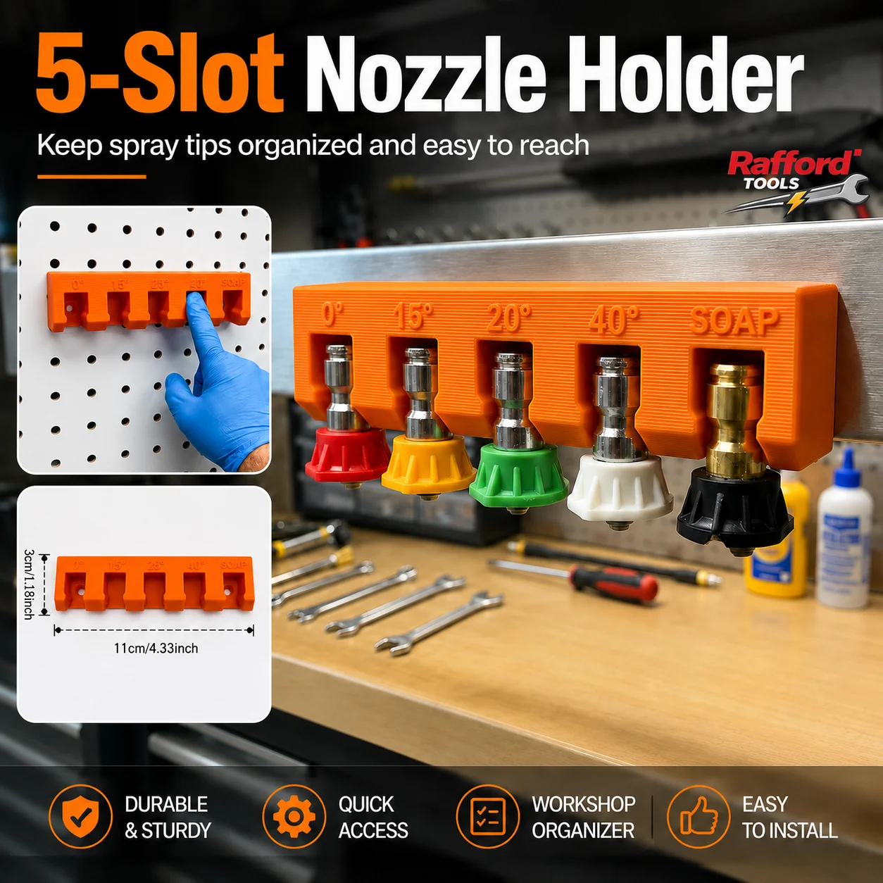 Rafford 3D Printed Tool Storage Rack 5 Slot Organizer Holder Wall Mount Bracket for Garage Workshop Accessories