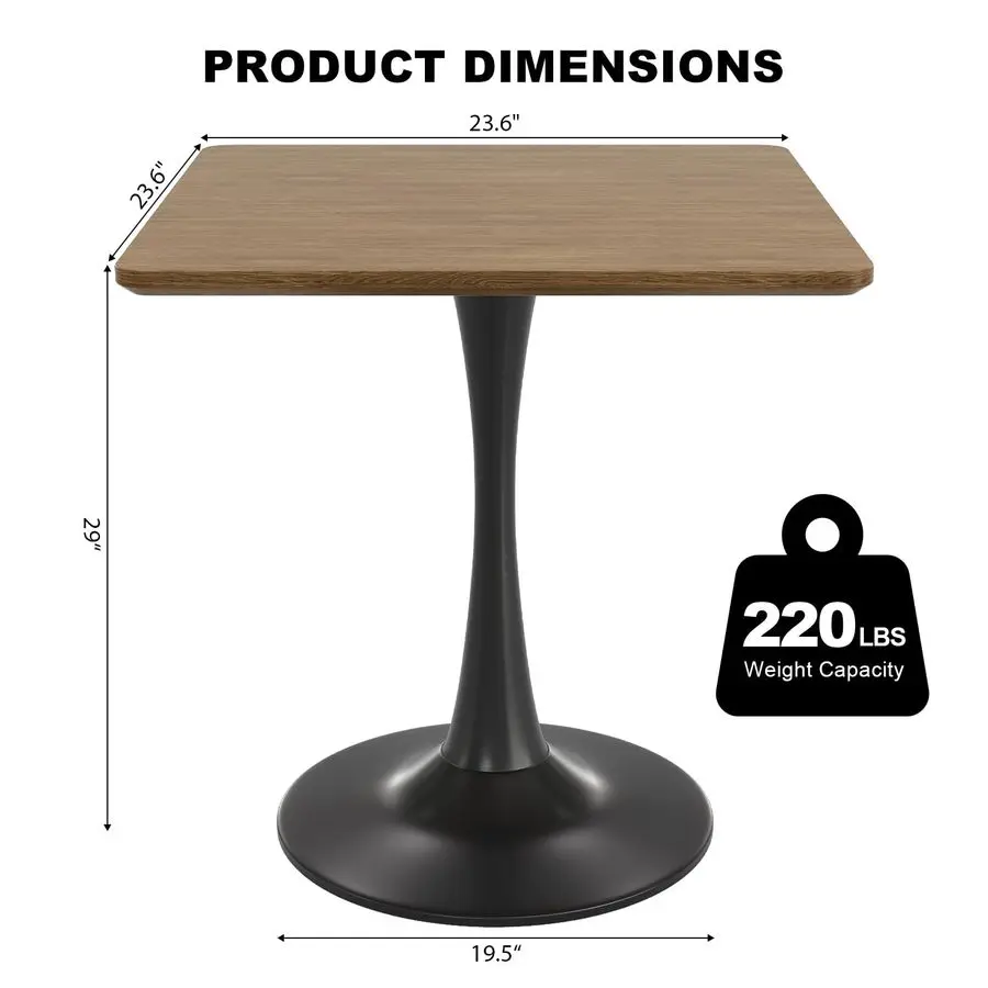 Square Tulip Table for 2, 24 Inch Small Dining Table with Metal Pedestal Base for Kitchen, MidCentury Modern Table  Customizable