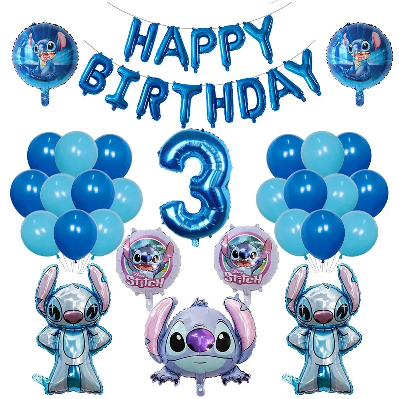 1set Cartoon Lilo & Stitch Birthday Balloon Number Foil Balloons Baby Shower Latex Air Globos for Children Birthday Party Decor