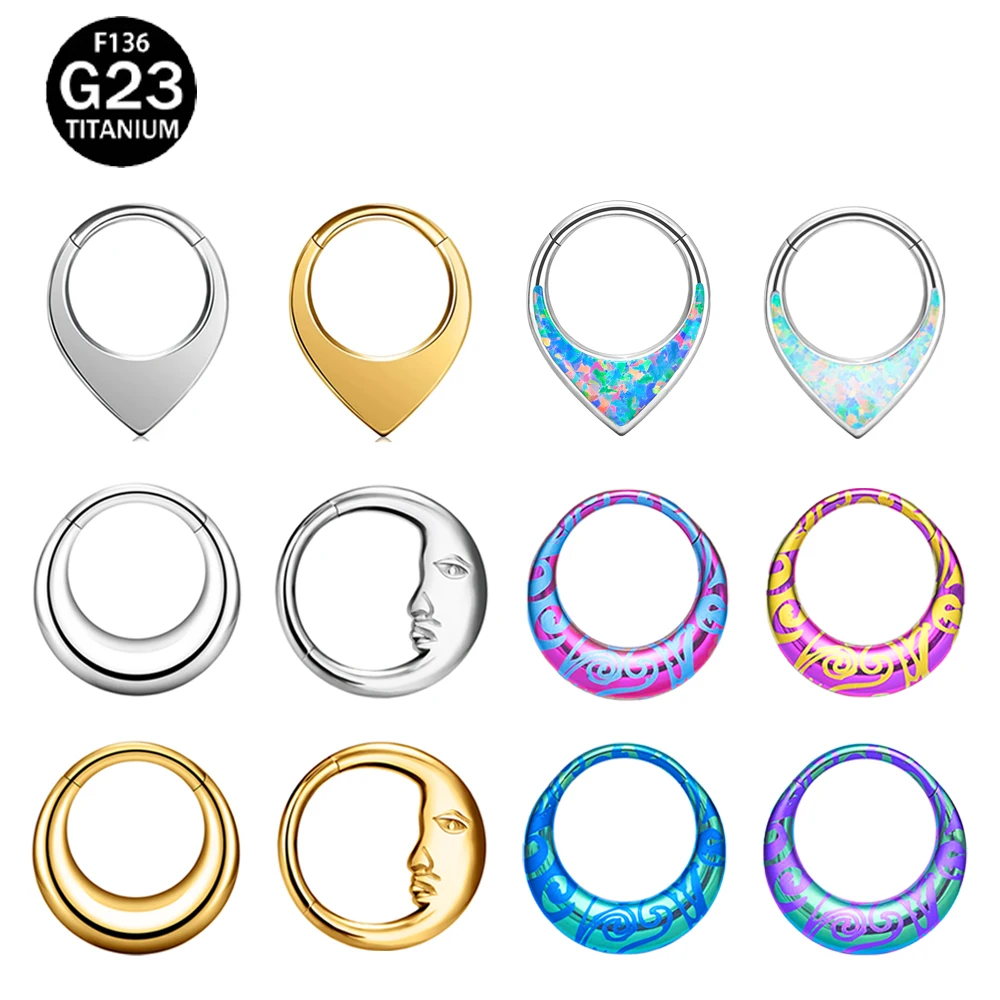 

ASTM F-136 Titanium EAR Nose Ring PIERC CZ Surround Segment Ring Hoop Face Hinged Clicker Labret Ear wheel Cartilage Piercing