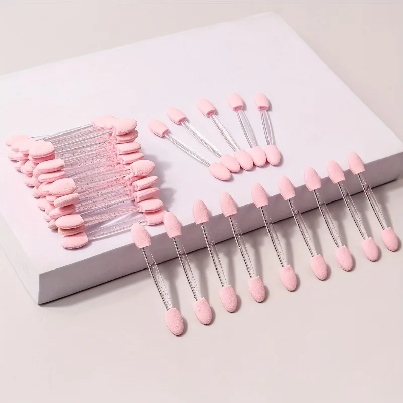 

50 шт. одноразовые тени для век с двойной головкой, двусторонний аппликатор для макияжа глаз, короткая губка, аппликатор теней для век