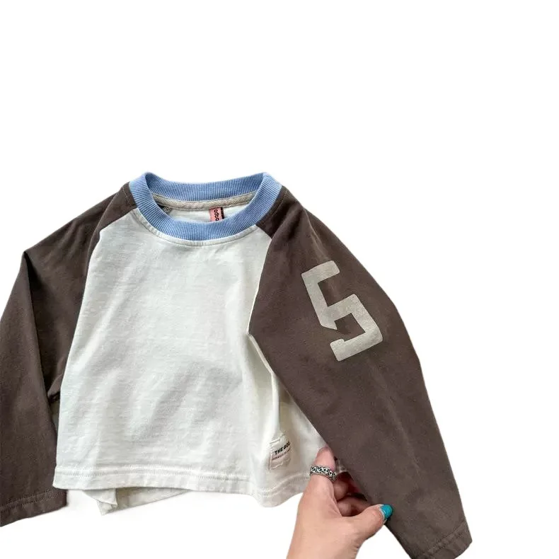 RAISE Spring 2026 Kids Boys Long Sleeves Letter Printed Cotton Children Boys Pullovers Ins Raglan Sleeve Spliced Baby Boys Top image 5