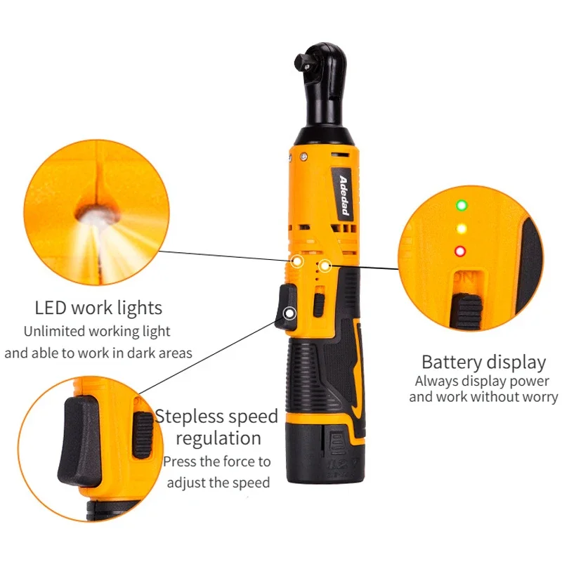 12V 3/8 Rechargeable Electric Wrench,Ratchet Set, Angle Drill, Screwdriver To Remove Screw Nut, Automobile Maintenance Tool