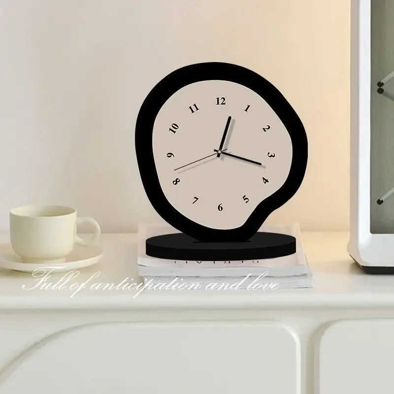 Modern Cream Style Wall & Table Clock, Minimalist Desktop Ornament For Living Room Home Countertop Decor