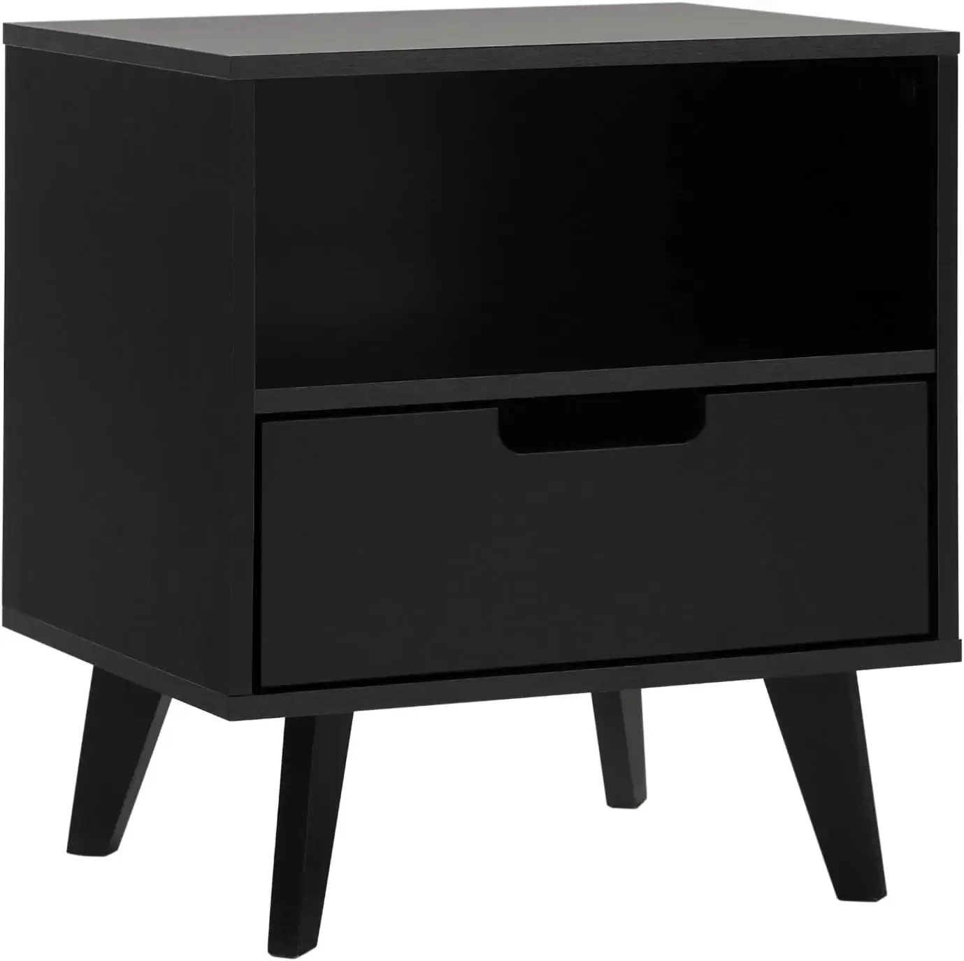 Raelyn Mid-Century Modern 1-Drawer Nightstand, 20 Inch, Black