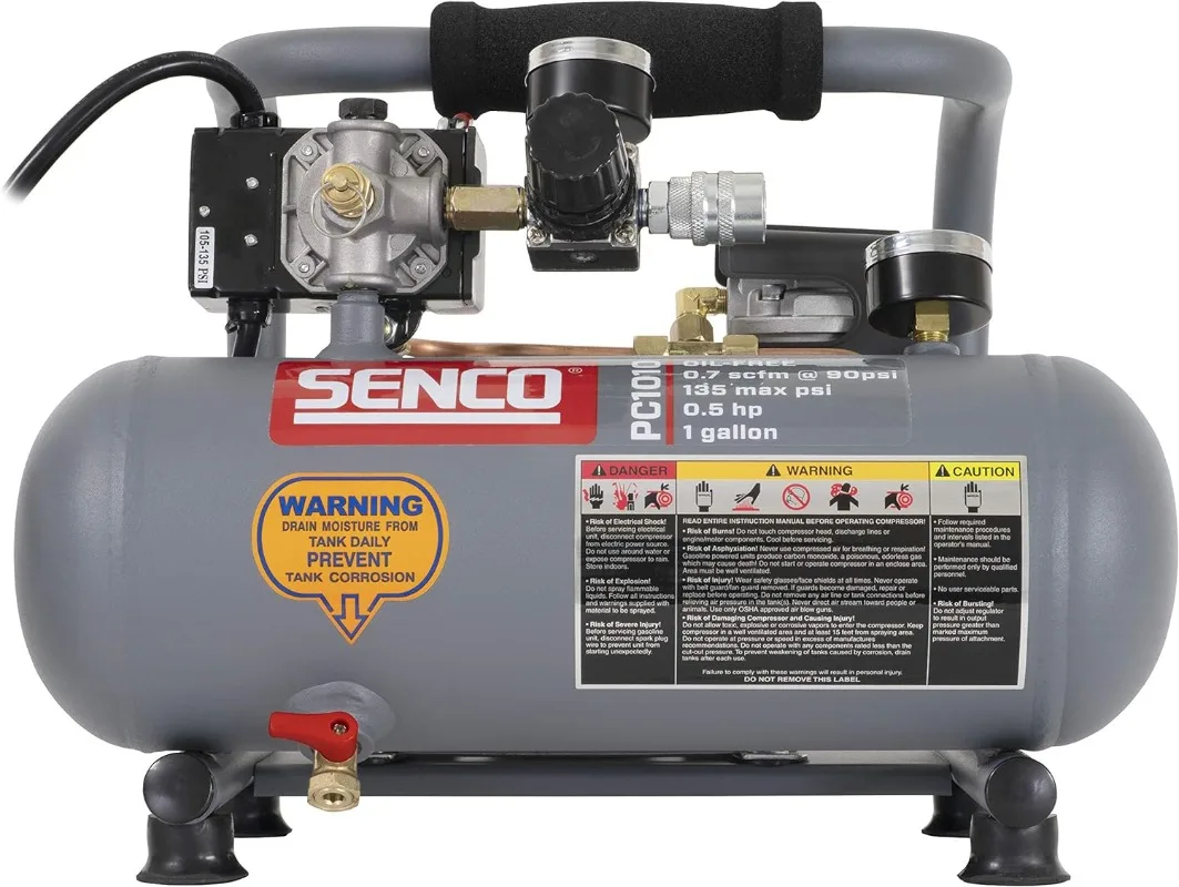 

Senco PC1010 1/2- Horsepower 1-Gallon Matte Finish and Trim Portable Hot Dog Air Compressor, Gray/Red