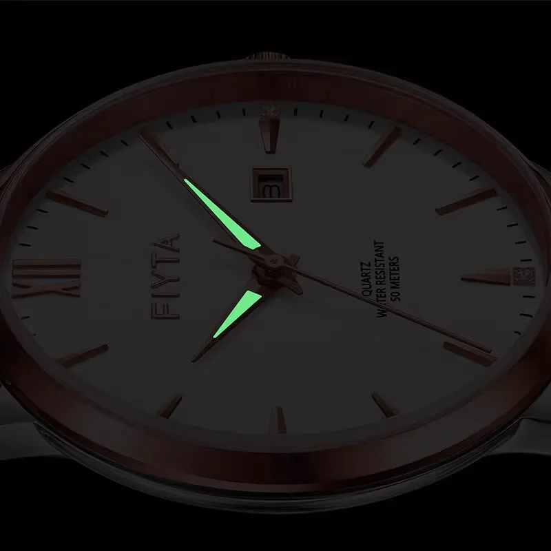ساعة FIYTA الفاخرة كوارتز للرجال من زجاج الياقوت وأيدي مضيئة مقاومة للماء للرجال