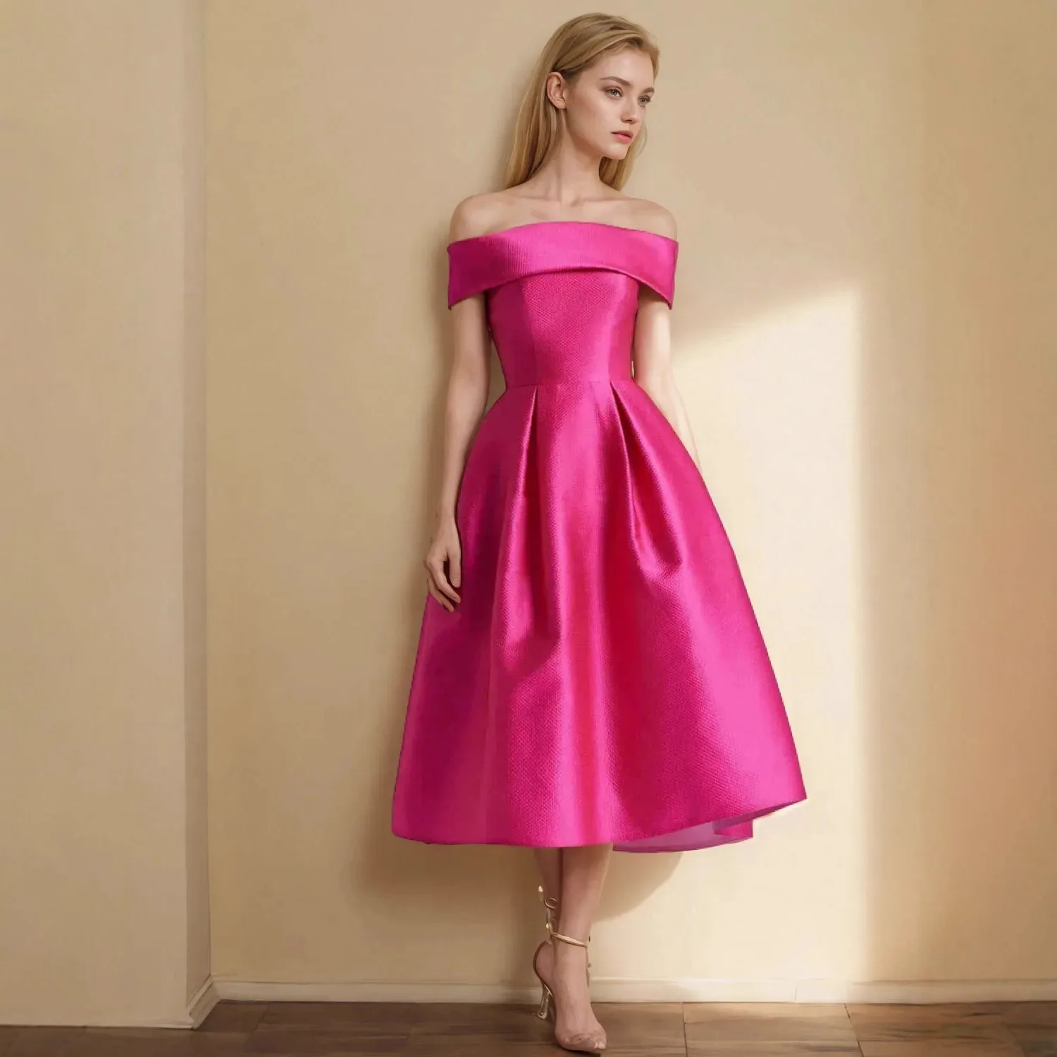 

Elegant Pink Short Evening Formal Dress Boat Neck Sleeveless Satin A-line Prom Pageant Party Gowns Robe De Soiree