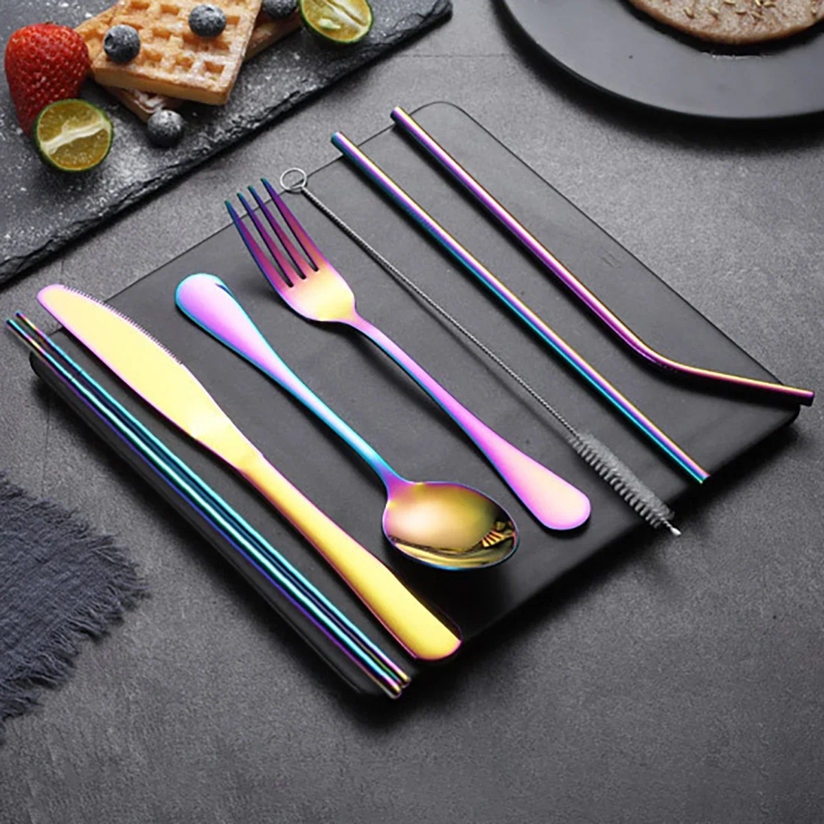 8PCS Portable Tableware Single Box Suitable For Outdoor Picnic Travel Students Chopsticks Fork Spoon Knife Easy To Take