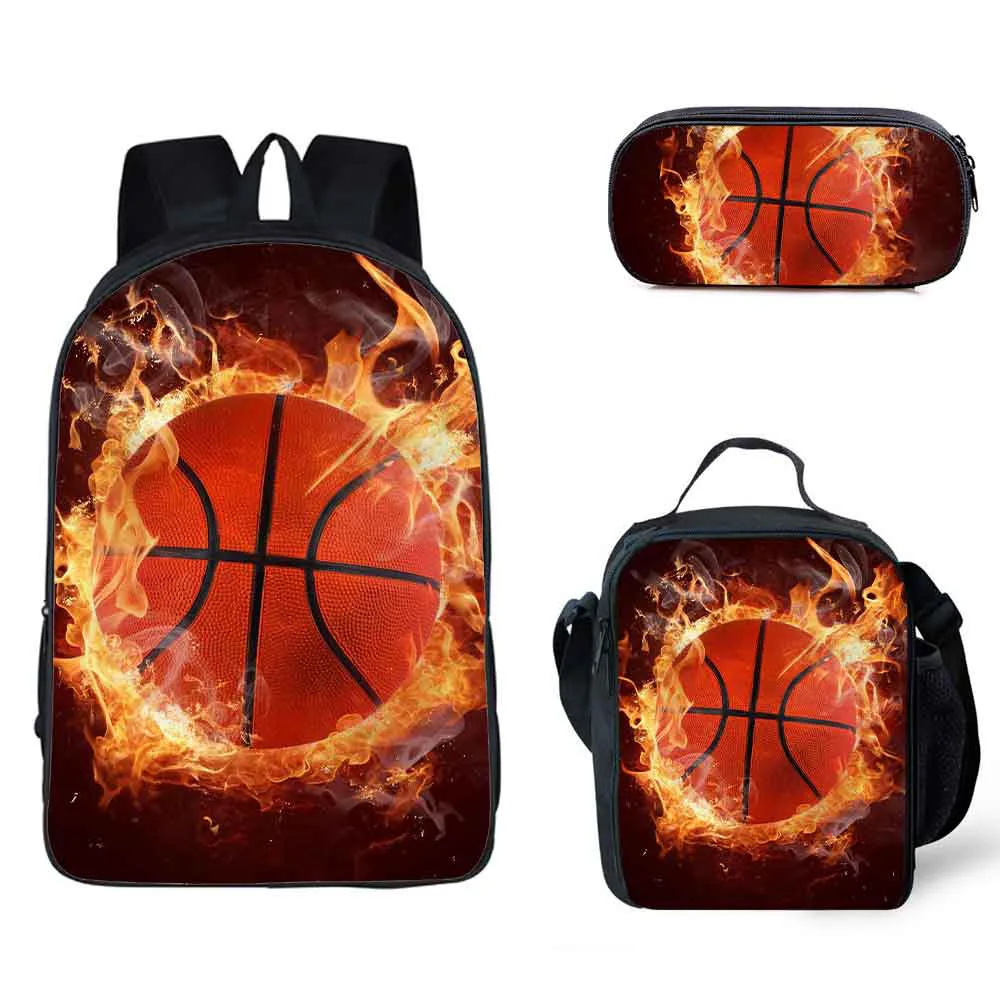 

Cartoon Funny Fire Basketball 3pcs/Set Backpack 3D Print School Student Bookbag Anime Laptop Daypack Lunch Bag Pencil Case