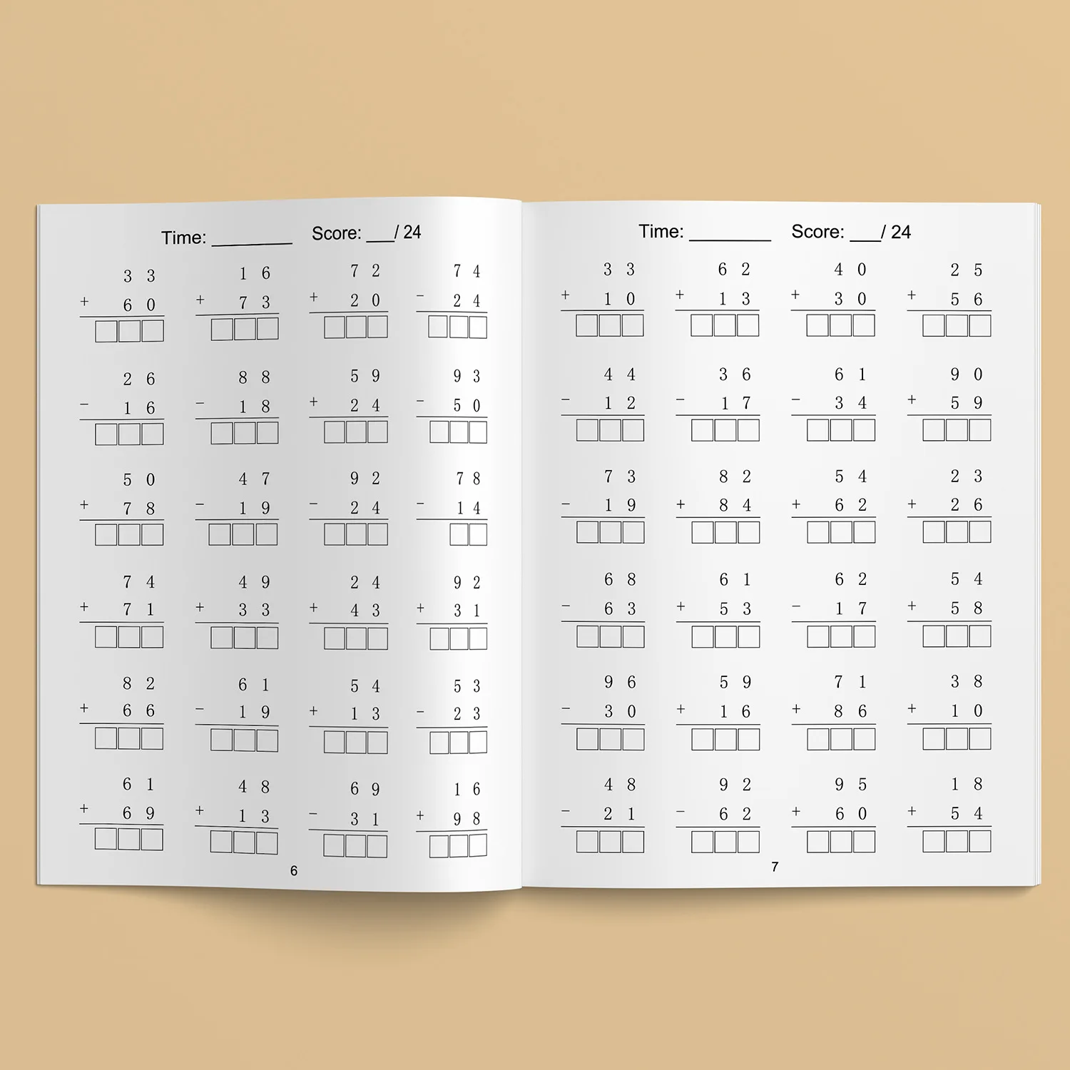 ممارسة الرياضيات في المدارس الابتدائية مكونة من 2 أرقام بالإضافة إلى الطرح التدريب العمودي 32 صفحة A4 #3
