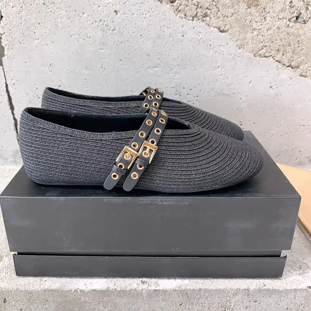 

Weaving Grass Weaving Round Head Flat Shoes, One Straw Ballet Dance Shoes, Vacation Shallow Mouth Mary Jane Single Shoes