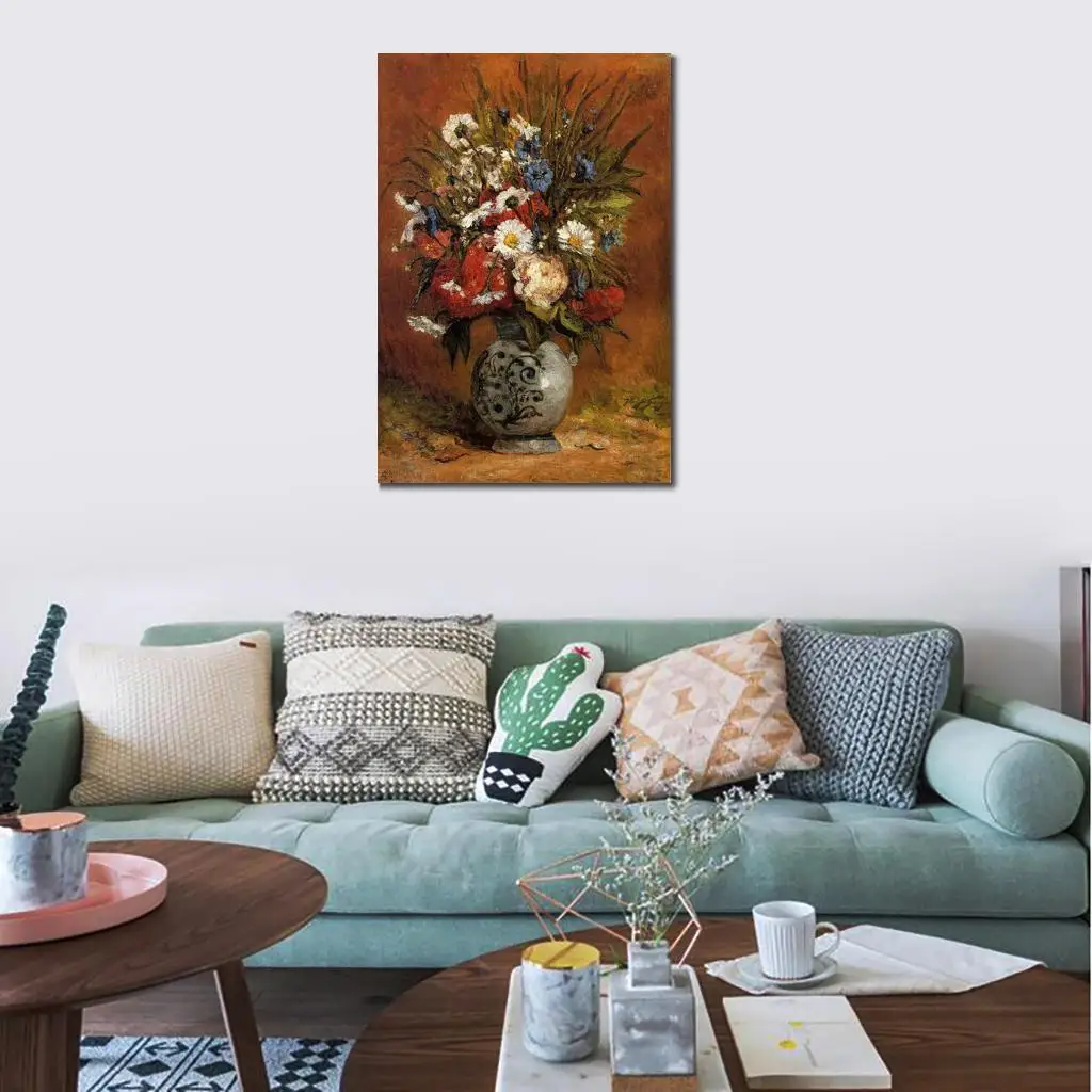 Beautiful Flower Art Daisies and Peonies in A Blue Vase Paul Gauguin Painting for Sale High Quality Hand Painted