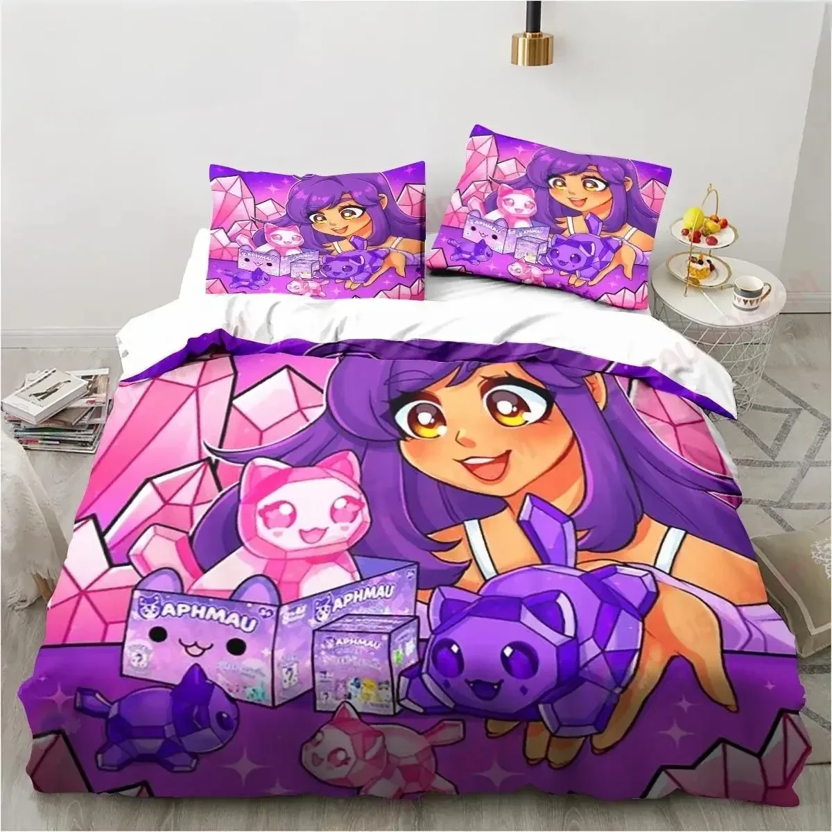 

3d Printed Game Kawaii Girl Aphmau Bedding Set Sheet King Twin Double Child Bedding Set Mircofiber or Polyester Duvet Cover Sets