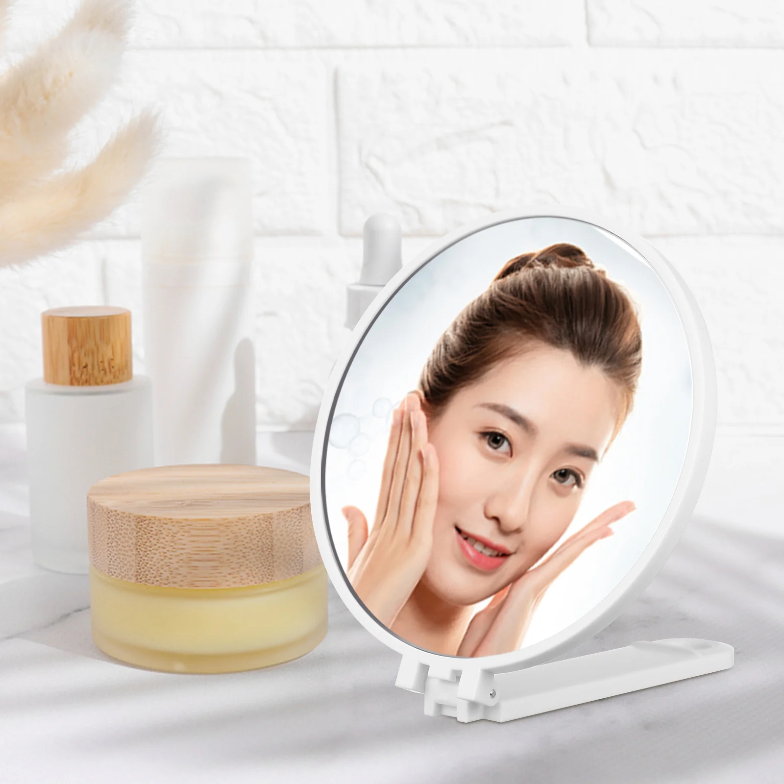 

Sleek Hand Mirror with Folding Handle Compact Travel Makeup Mirror for Women High Definition Hand Mirrors with Handle