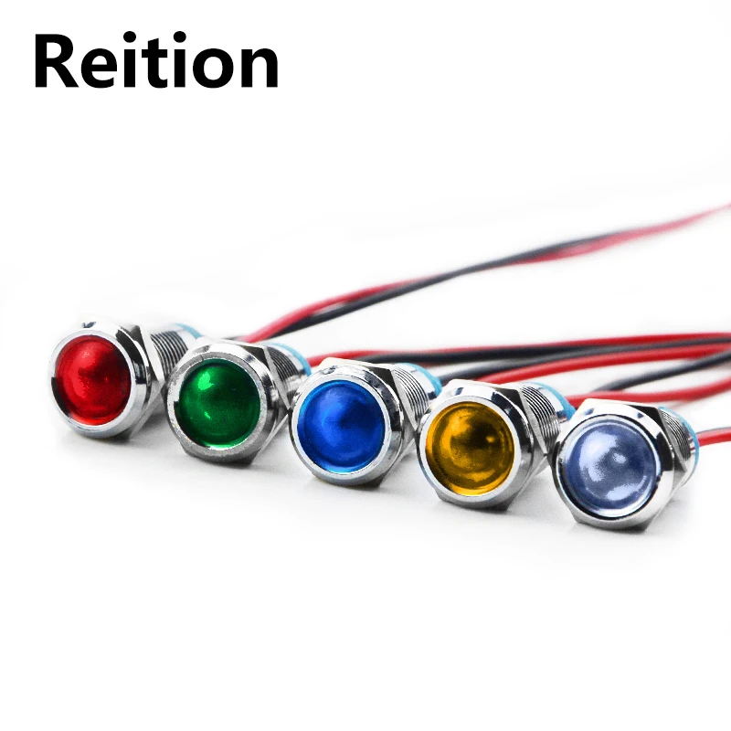 

Reition 10mm LED Metal Indicator Light Waterproof IP67 Signal Lamp 12V 220V Red Yellow Blue Green White 10PCS Free Shipping