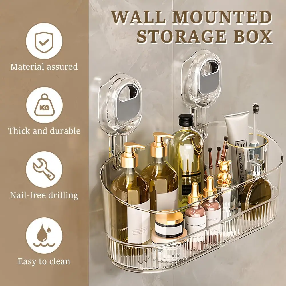 No-Drill Bathroom Suction Storage Box Suction Cup Storage Rack Corrugated Shower Shelf Heavy Duty Shower Kitchen Organizer