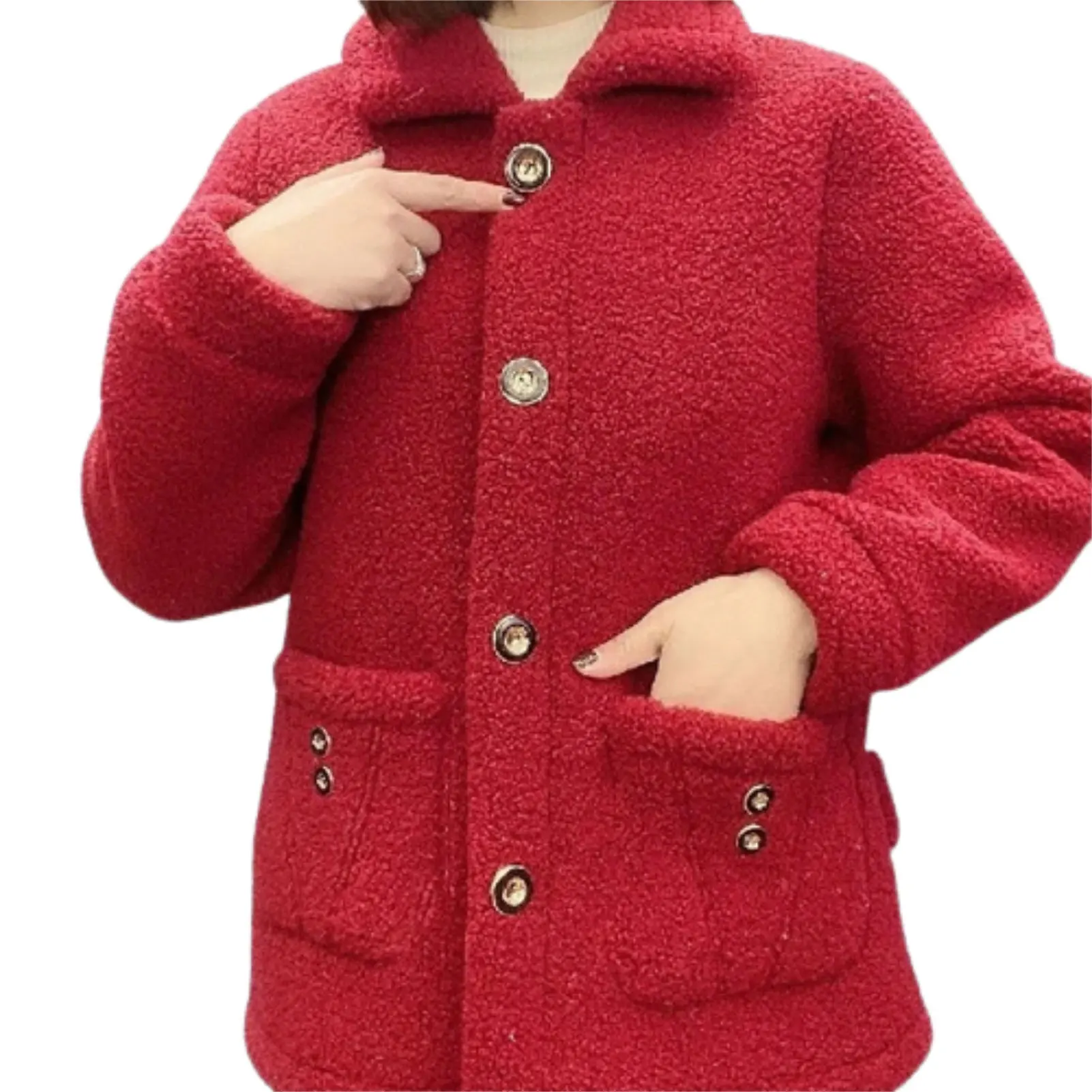 Women\'s Lamb Plush Casual Coat Cozy Button Closer Coat Solid Color Style for Women Formal Daily Party Ball