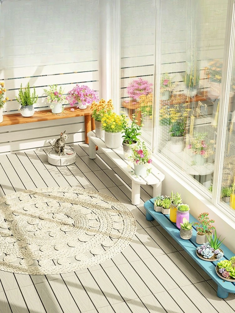 

Balcony potted plant rack bay window single floor wood multi-layer preservative wood stepped flower stand household display