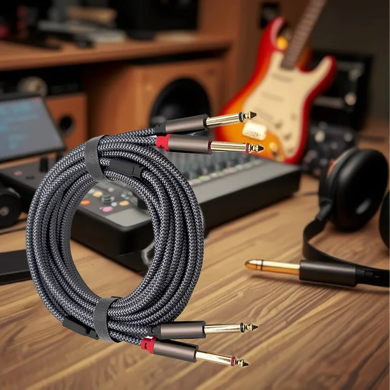 Dubbele 6,35 mm 1/4 TS naar dubbele 1/4 TS-stereokabel, connector