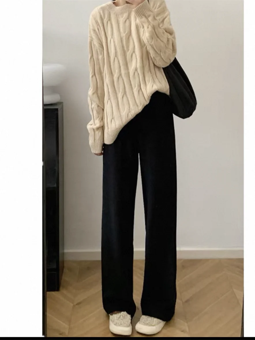 Pantalon à jambes larges Vintage pour femmes, imprimé de couleurs unies, rubans en velours d'automne, plis drapés, doux, Social, haute rue, rétro