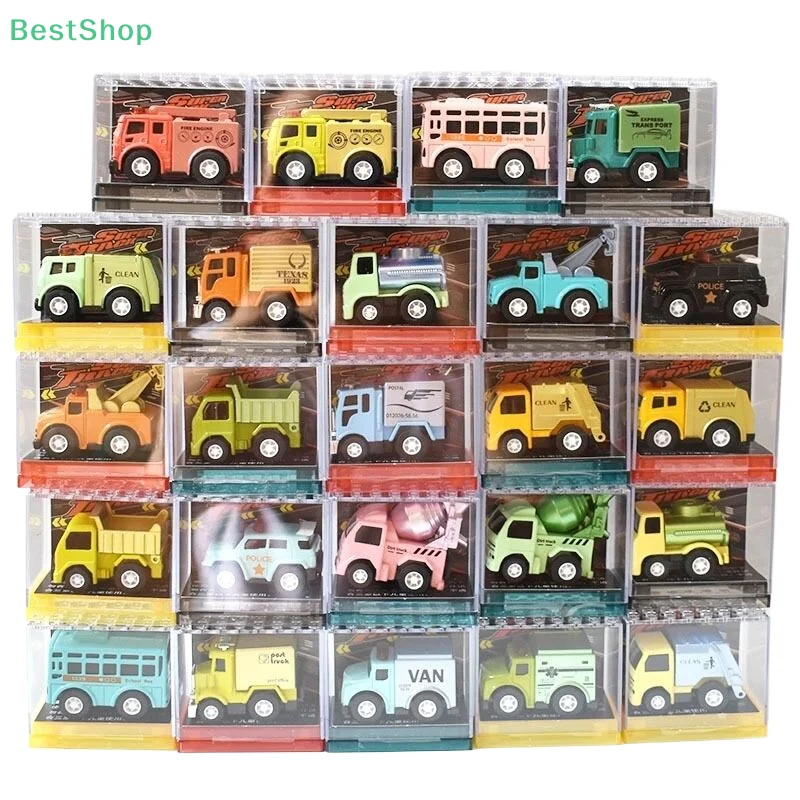 ★★★Simulation Engineering Car Model With Transparent Storage Box Mini Alloy Car Model Toy Pull Back Car Toys Children Gift