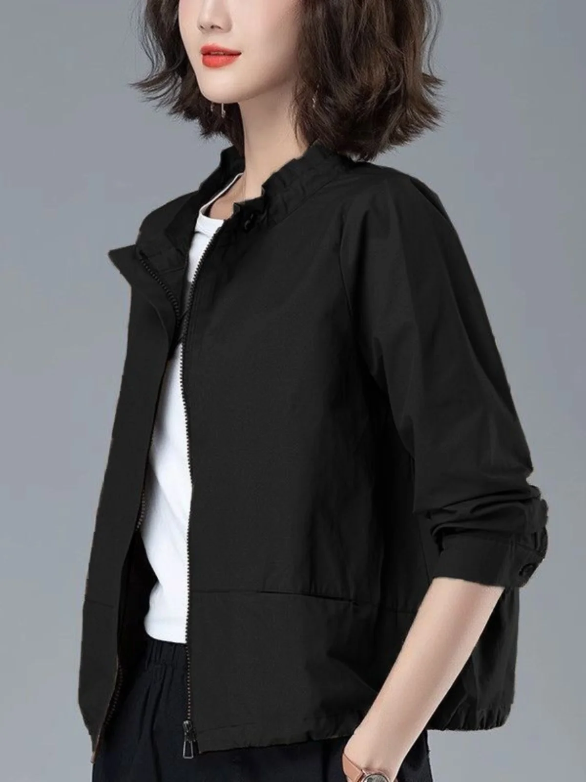 casual-leisure-outerwear-spring-autumn-new-loose-slim-stand-collar-windbreaker-small-size-large-pocket-handkerchief-for-middl