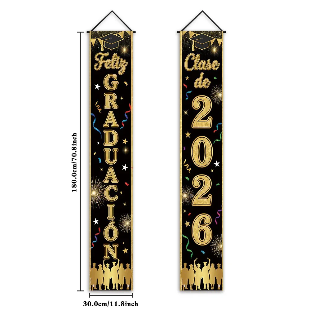 Feliz Graduacion 2026年卒業式バナー、黒 - Party Banner Gold のレビューと価格