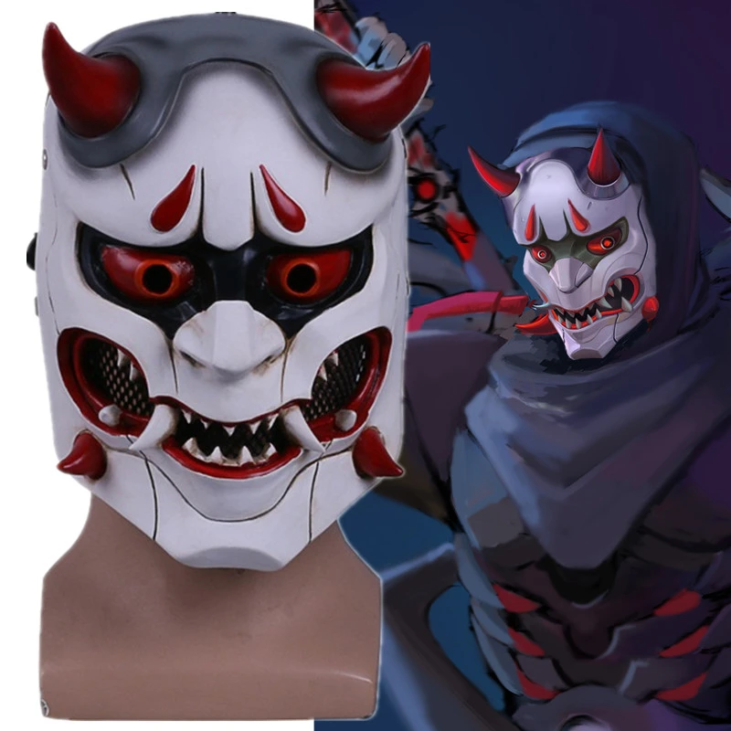 

OW Shimada Genji Devil Skin Halloween Costume,Japanese Traditional Prajna Hannya Horror Ghost Mask, Cosplay Resin Masks for Adul