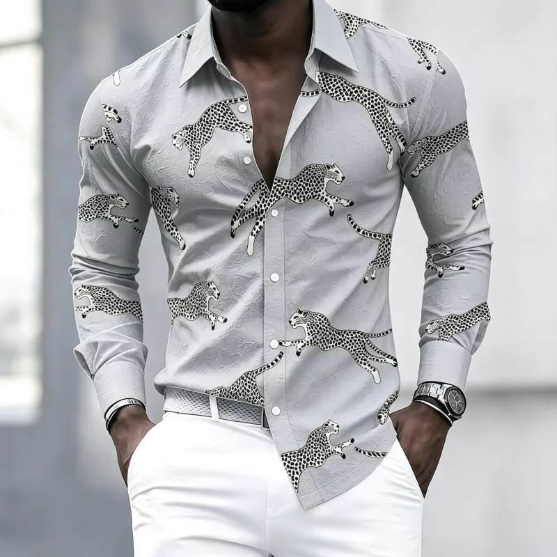 Men's long-sleeved shirt with asymmetrical black and white color blocking and vertical stripes, casual and versatile men's top.