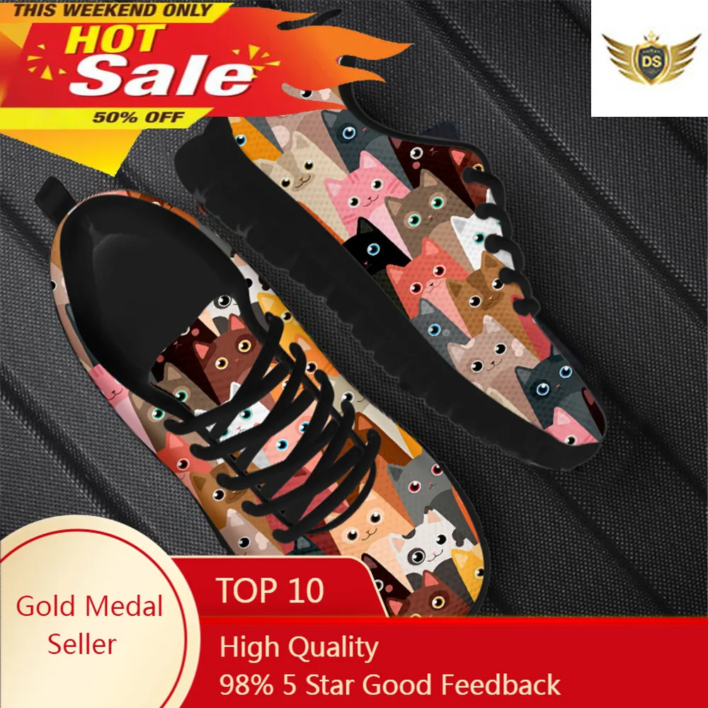 Cute Cartoon Funny Cat Pattern Women Flat Shoes Comfortable Soft Ladies Sneaker Femme Footwear Walk Shoes Zapatos