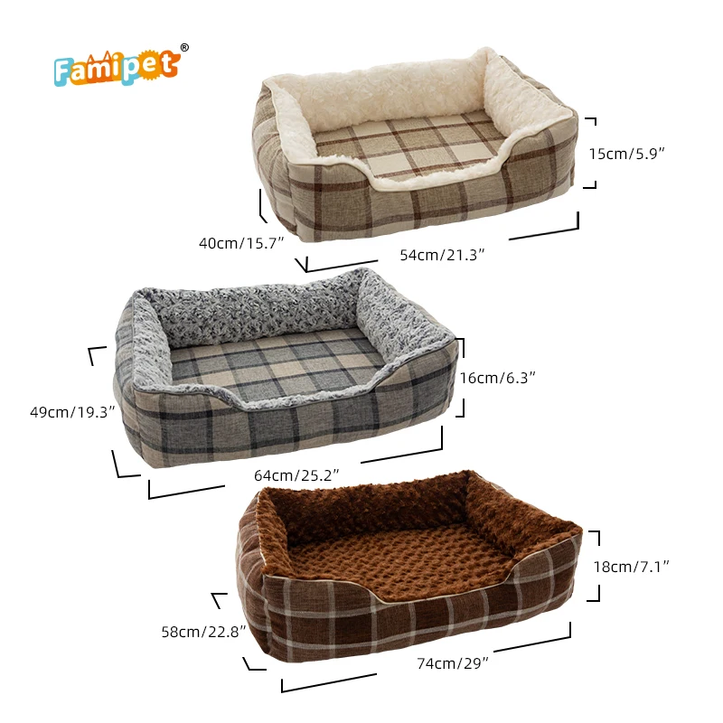 

Manufacturer Custom New Design Luxury Comfortable Rectangle Soft Plush Washable Pet Puppy Cat Dog Bed
