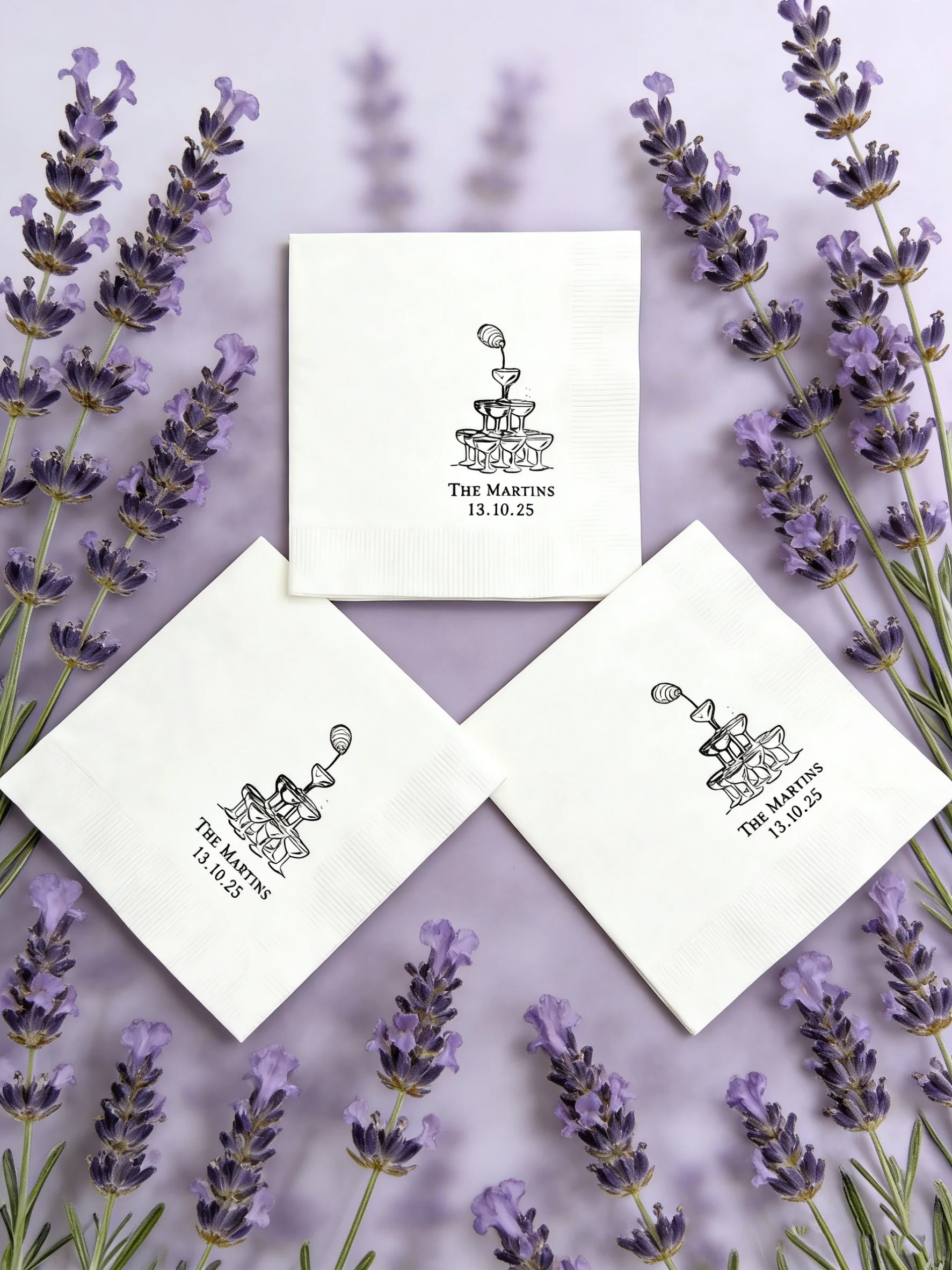 

Personalized Wedding Napkins Custom Monogram Cheers Champagne Tower Napkins for Rehearsal Dinner Cocktail Luncheon Dinner