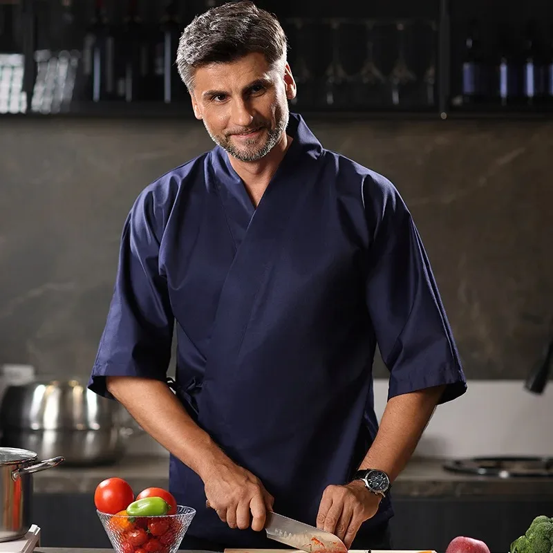 Uniforme de Chef de Sushi japonés, mangas 3/4, Kimono para hombres y mujeres, chaqueta de camarero de restaurante, abrigo de cocinero de cocina