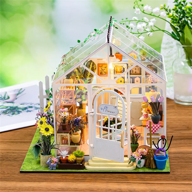 WOTT-DIY садовый дом книжный уголок полка вставка миниатюрные строительные наборы деревянный дом цветочный сад комната книжная полка