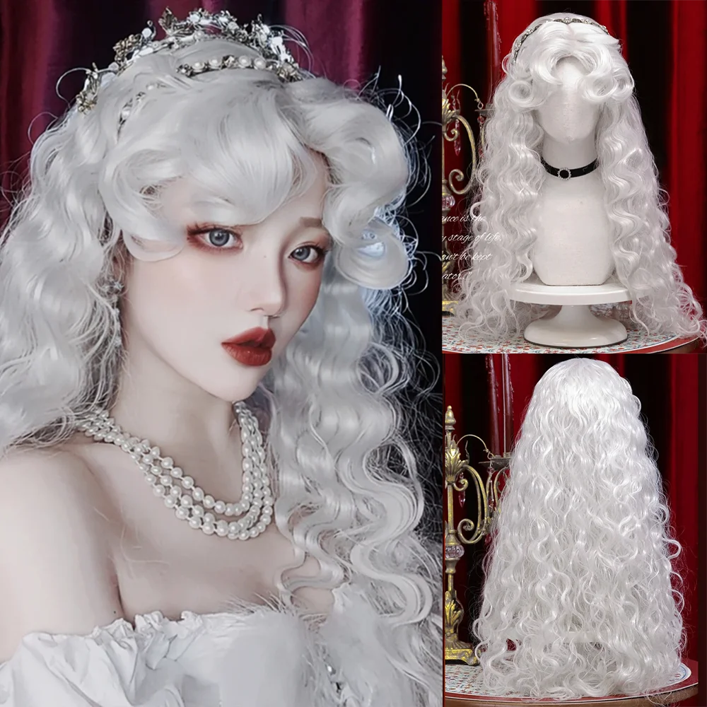 

Элегантный белый длинный волнистый парик принцессы королевы ранняя осенью, 26-дюймовое синтетическое волокно, идеально подходит для ролевых игр, Хэллоуина, вечеринки