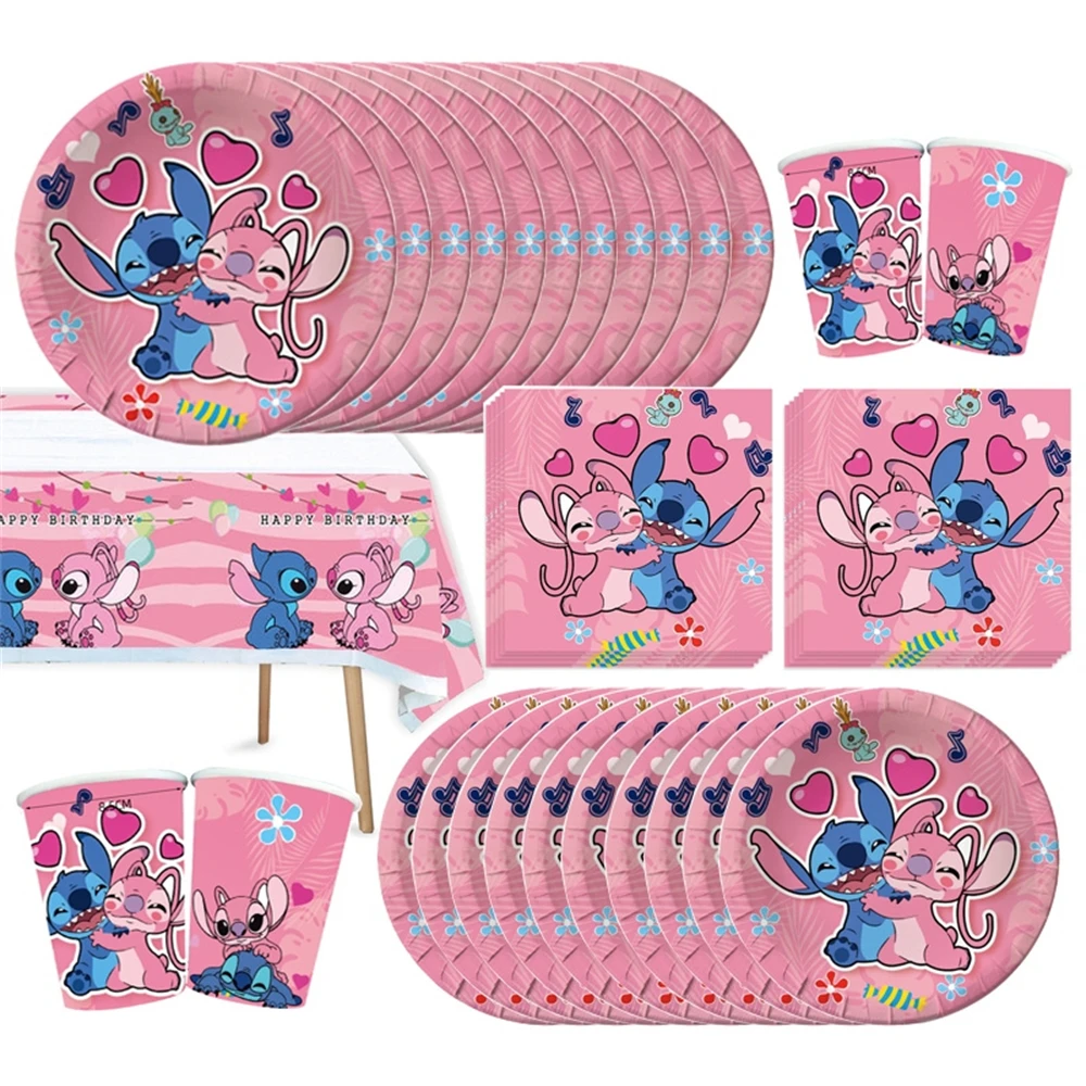 Disney Stitch Birthday Party Decorations Pink Lilo&Stitch Theme Paper Napinks Cups Plates Balloons Supplies Baby Shower for Kids