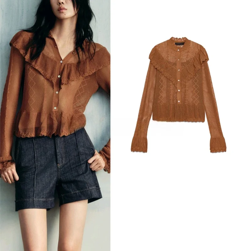 Romantic Sle Women's Knitted Outerwear High Collar Long Sve Polyester Fiber Cardigan New Autumn Collection 00405