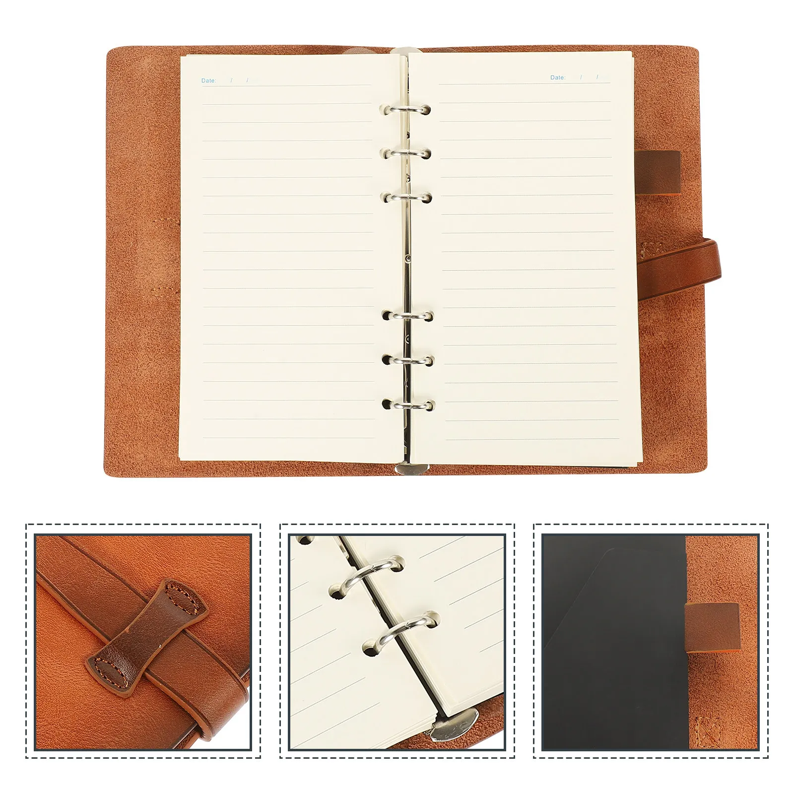Creative Loose Leaf Notebook Journal Retro Travel Writing Diary Round Corner Copper Buckle Daily Planner Refillable
