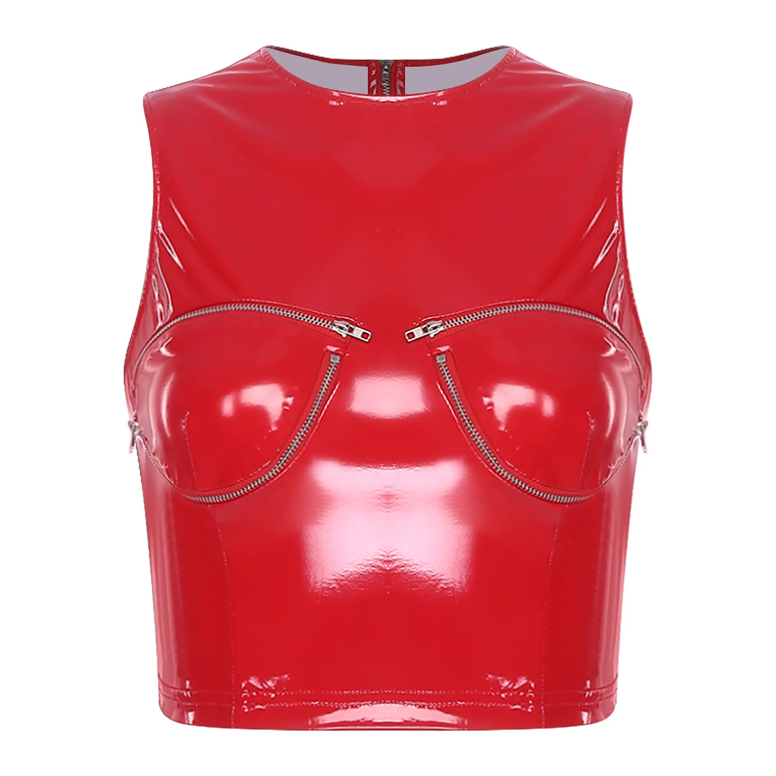 

Женские модные топы из искусственной кожи с молнией и вырезами, безрукавки для рейвов, вечеринок и стильных образов