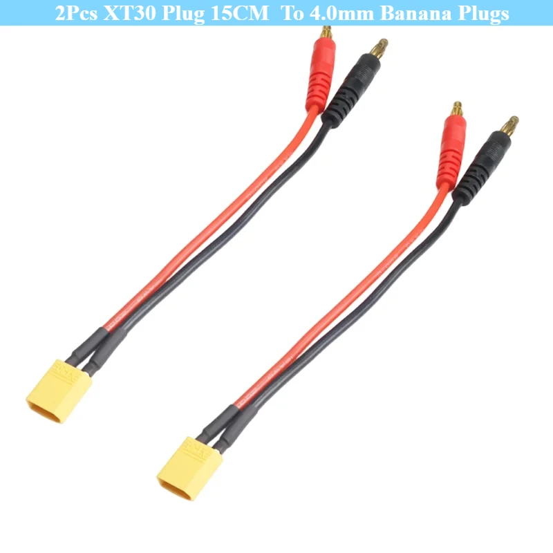 2Pcs Adapter XT30 Plug 15CM Charge Lead To 4.0mm Banana Plugs Charge Cable Silicone Wire 16AWG for Lipo Battery Expand DIY