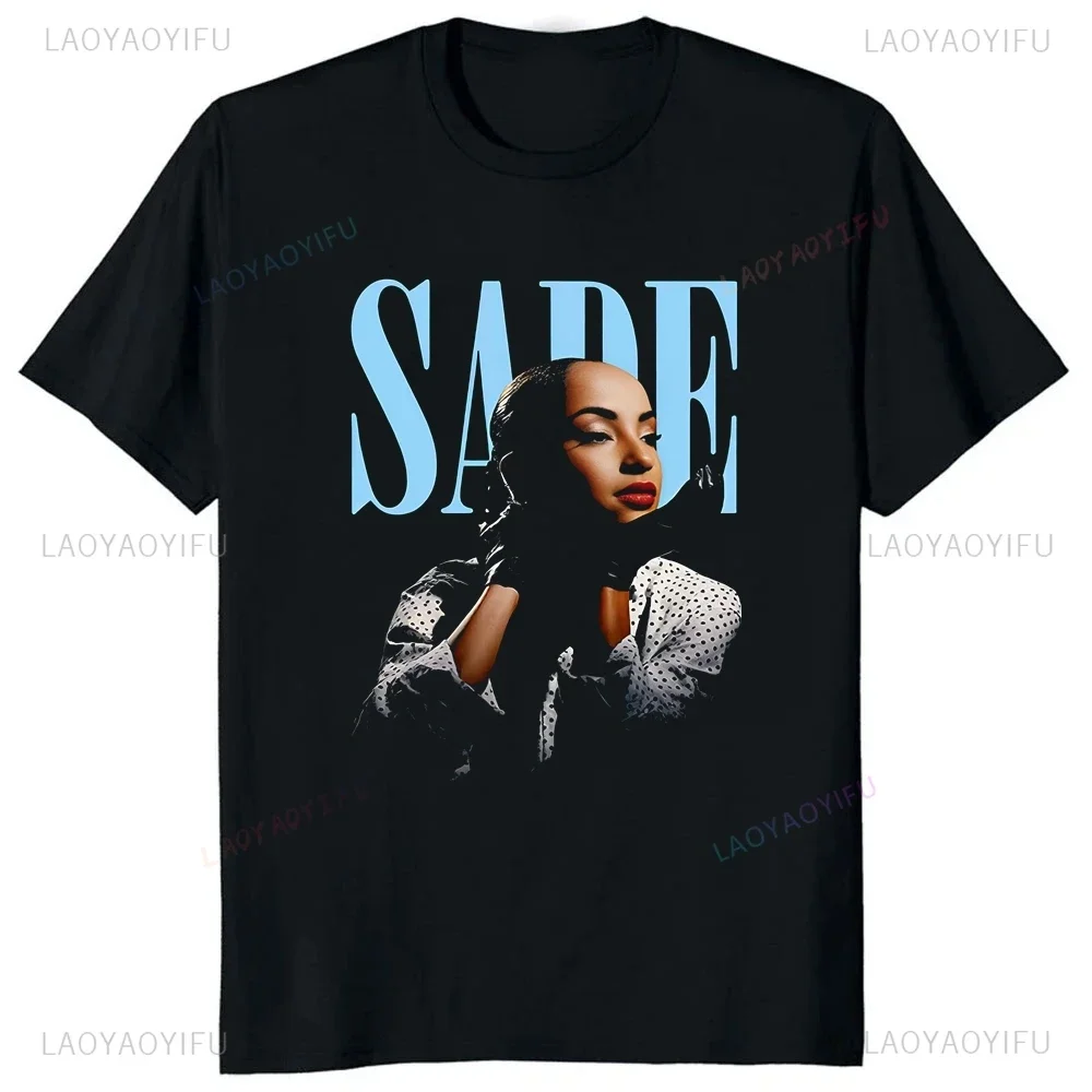 خمر المغني Sade Adu الشارع الشهير المطبوعة تي شيرت أعلى الصيف الاتجاه قصيرة الأكمام للجنسين قميص الرسم المتضخم القطن تي شيرت